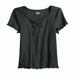 Girls 6-20 SO® Cinch Front Lettuce Hem Tee in Regular & Plus 18 Girls 6-20 SO® Cinch Front Lettuce Hem Tee in Regular & Plus -Sleep On It Sales Shop 5834302 Black