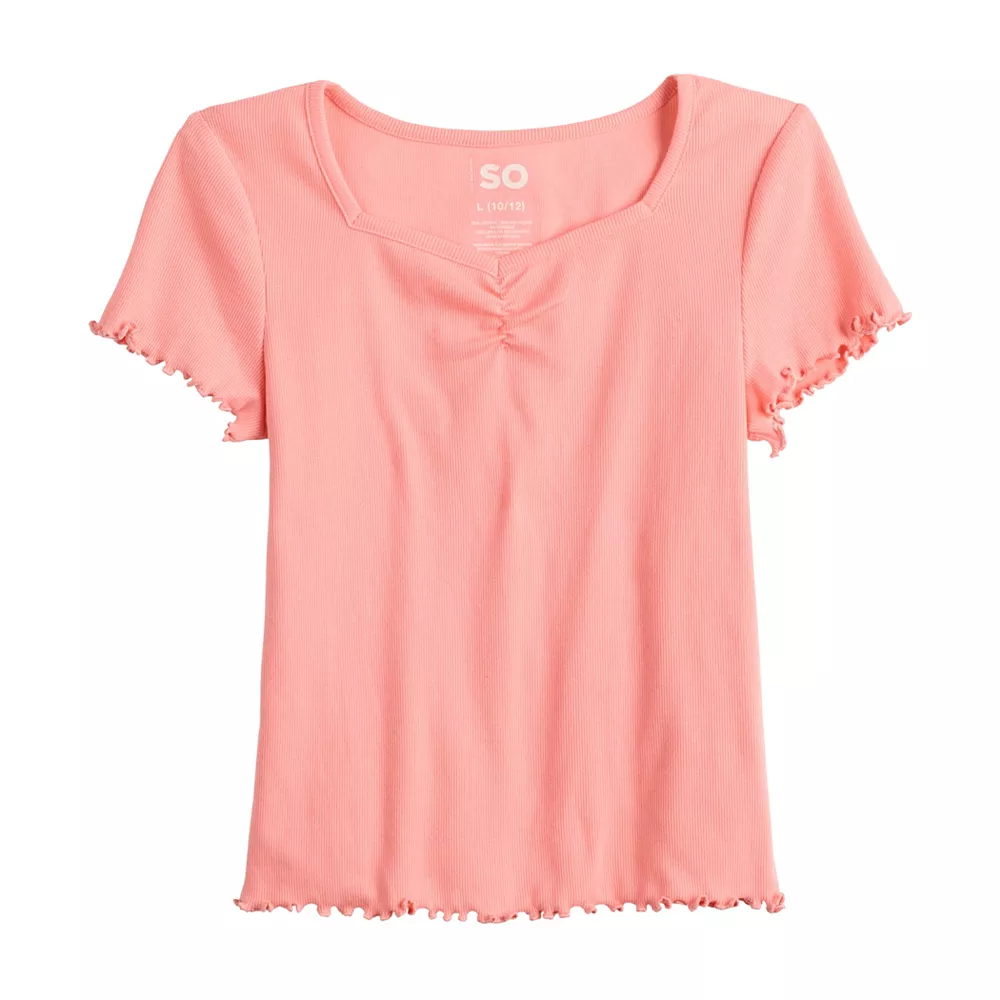 Girls 6-20 SO® Cinch Front Lettuce Hem Tee in Regular & Plus 7 Girls 6-20 SO® Cinch Front Lettuce Hem Tee in Regular & Plus - Image 7