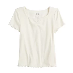Girls 6-20 SO® Cinch Front Lettuce Hem Tee in Regular & Plus