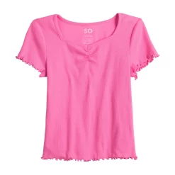 Girls 6-20 SO® Cinch Front Lettuce Hem Tee in Regular & Plus 13 Girls 6-20 SO® Cinch Front Lettuce Hem Tee in Regular & Plus -Sleep On It Sales Shop 5834302 Pink