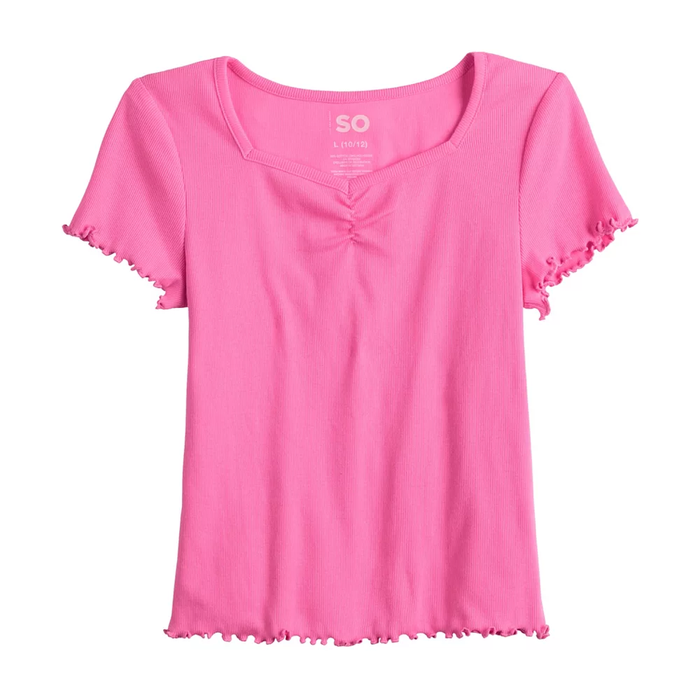 Girls 6-20 SO® Cinch Front Lettuce Hem Tee in Regular & Plus 4 Girls 6-20 SO® Cinch Front Lettuce Hem Tee in Regular & Plus - Image 4