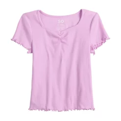 Girls 6-20 SO® Cinch Front Lettuce Hem Tee in Regular & Plus 15 Girls 6-20 SO® Cinch Front Lettuce Hem Tee in Regular & Plus -Sleep On It Sales Shop 5834302 Purple