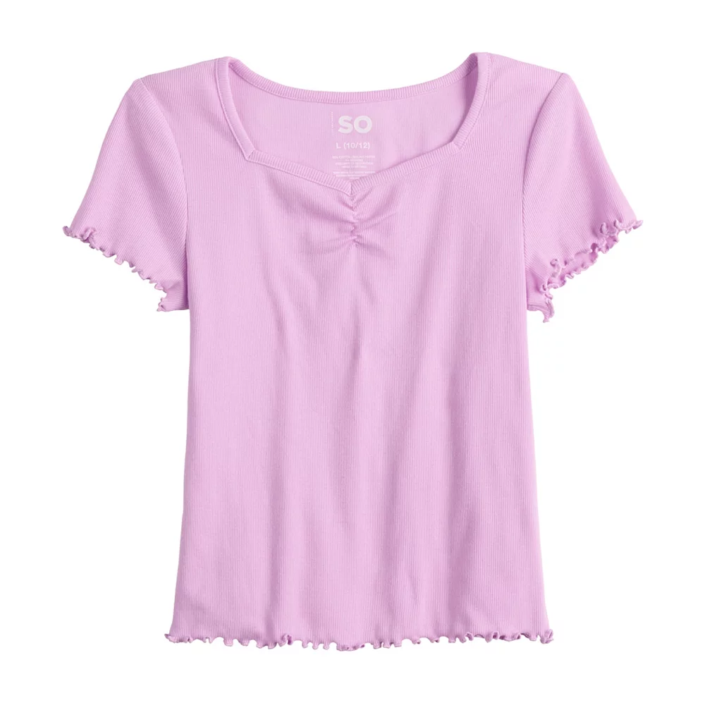 Girls 6-20 SO® Cinch Front Lettuce Hem Tee in Regular & Plus 6 Girls 6-20 SO® Cinch Front Lettuce Hem Tee in Regular & Plus - Image 6