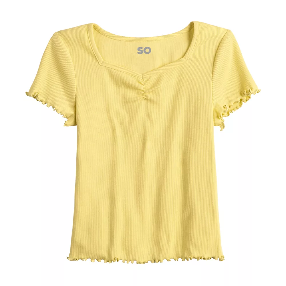 Girls 6-20 SO® Cinch Front Lettuce Hem Tee in Regular & Plus 2 Girls 6-20 SO® Cinch Front Lettuce Hem Tee in Regular & Plus - Image 2