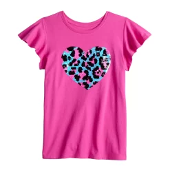 Girls 6-20 SO® Ruffle Sleeve Flip Sequin Graphic Tee in Regular & Plus Size -Sleep On It Sales Shop 5848052 Cheetah Heart