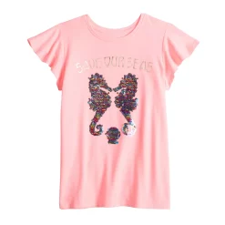 Girls 6-20 SO® Ruffle Sleeve Flip Sequin Graphic Tee in Regular & Plus Size