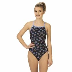 Women's Dolfin Uglies Print V-2 Back One-Piece Swimsuit -Sleep On It Sales Shop 5856504 Be Happy