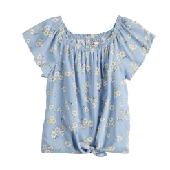 Girls 6-20 SO® Ruffle Sleeve Tie Front Top -Sleep On It Sales Shop 5864904 Blue Daisy