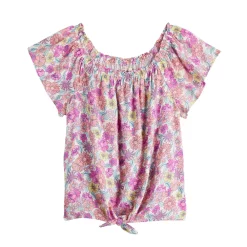 Girls 6-20 SO® Ruffle Sleeve Tie Front Top