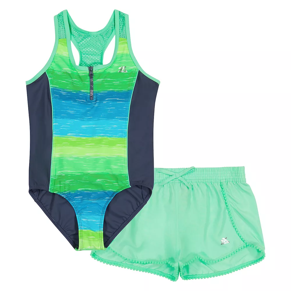 Girls 7-16 ZeroXposur Mesh Zip Swimsuit with Shorts in Regular & Plus 1 Girls 7-16 ZeroXposur Mesh Zip Swimsuit with Shorts in Regular & Plus