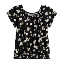 Girls 6-20 SO® Short Sleeve Puff Top in Regular & Plus Size 9 Girls 6-20 SO® Short Sleeve Puff Top in Regular & Plus Size -Sleep On It Sales Shop 5882003 Black Daisy