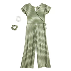 Girls 7-20 Knit Works Striped Wrap Front Jumpsuit with Scrunchies