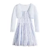 Girls 7-16 & Plus Knit Works Shirred Lace Trim Dress & Cardigan Set