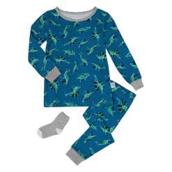 Sleep On It Infant/Toddler Boys Rawring Dinosaurs Snug Fit 2-Piece Pajama Sleep Set with Matching Socks